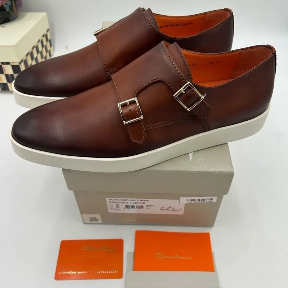 Men’s Santoni bankable double monk strap shoes size 9 US made in Italy